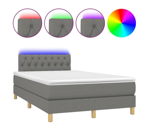 Cama box spring con colchón y LED tela marrón oscuro 120x190 cm