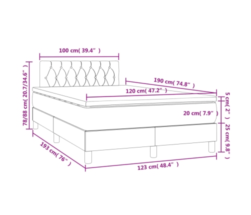 Cama box spring con colchón y luces LED tela negro 120x190 cm