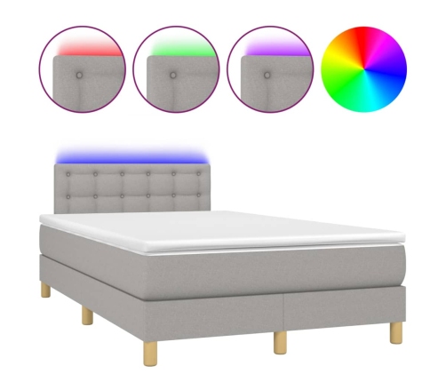 Cama box spring con colchón y LED tela gris claro 120x190 cm