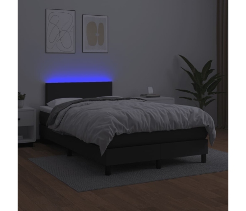 Cama box spring con colchón LED cuero sintético negro 120x190cm