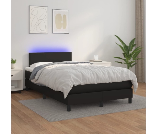 Cama box spring con colchón LED cuero sintético negro 120x190cm