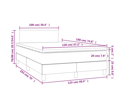 Cama box spring con colchón LED cuero sintético negro 120x190cm