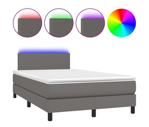 Cama box spring con colchón LED cuero sintético gris 120x190 cm