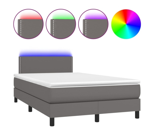 Cama box spring con colchón LED cuero sintético gris 120x190 cm