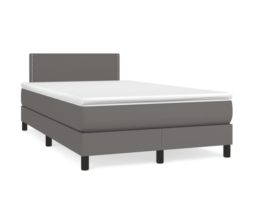 Cama box spring con colchón LED cuero sintético gris 120x190 cm