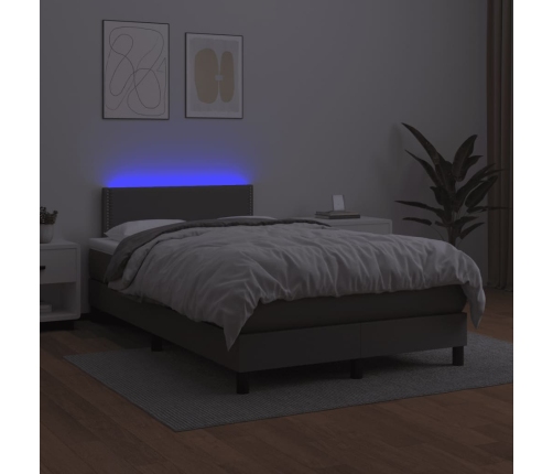 Cama box spring con colchón LED cuero sintético gris 120x190 cm