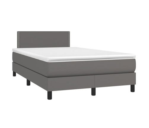 Cama box spring con colchón LED cuero sintético gris 120x190 cm