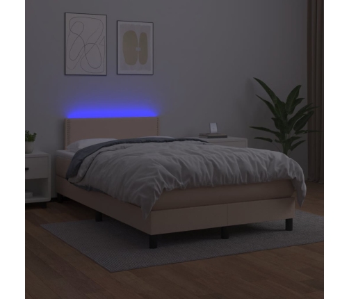 Cama box spring colchón LED cuero sintético capuchino 120x190cm