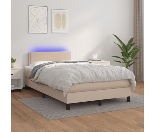 Cama box spring colchón LED cuero sintético capuchino 120x190cm