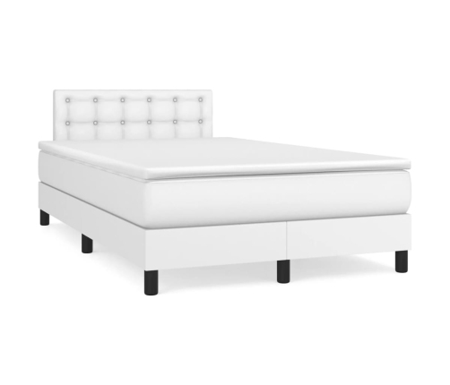 Cama box spring colchón y LED cuero sintético blanco 120x190 cm