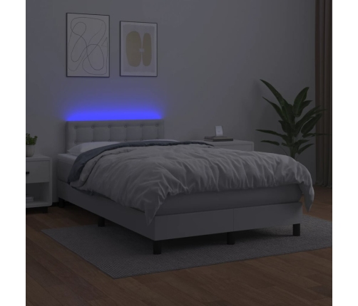 Cama box spring colchón y LED cuero sintético blanco 120x190 cm