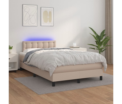 Cama box spring colchón LED cuero sintético capuchino 120x190cm