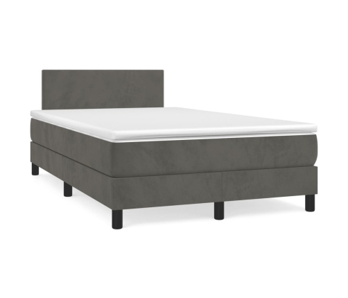 Cama box spring colchón y LED terciopelo gris oscuro 120x190 cm