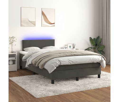 Cama box spring colchón y LED terciopelo gris oscuro 120x190 cm