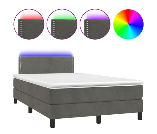 Cama box spring colchón y LED terciopelo gris oscuro 120x190 cm