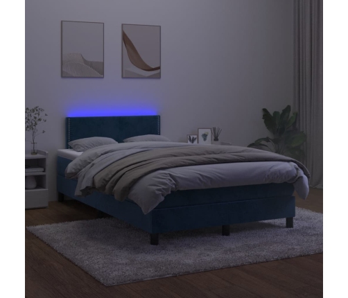 Cama box spring colchón y LED terciopelo azul oscuro 120x190 cm