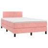 Cama box spring con colchón y LED terciopelo rosa 120x190 cm