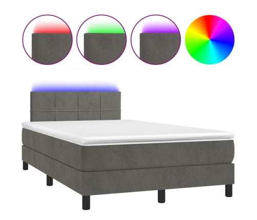 Cama box spring colchón y LED terciopelo gris oscuro 120x190 cm