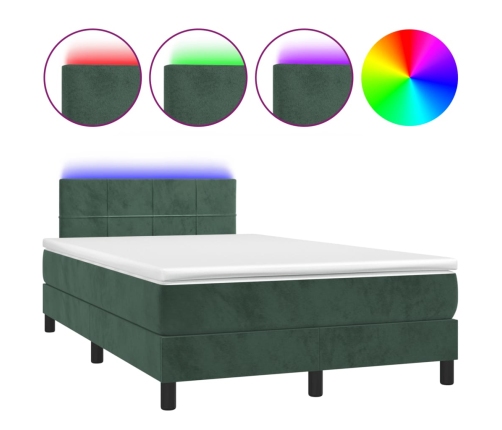 Cama box spring colchón y LED terciopelo verde oscuro 120x190cm