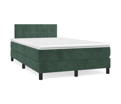 Cama box spring colchón y LED terciopelo verde oscuro 120x190cm