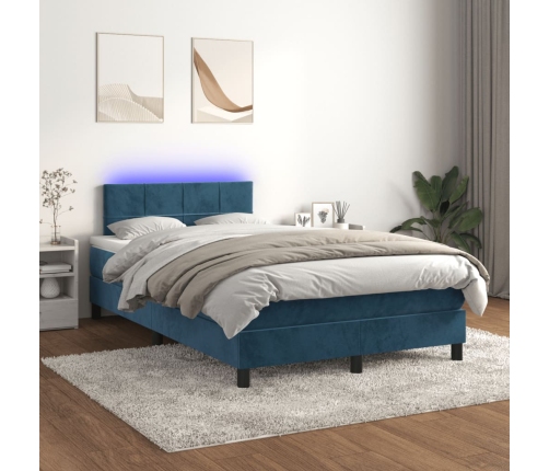 Cama box spring colchón y LED terciopelo azul oscuro 120x190 cm