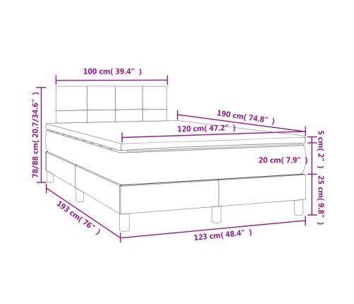 Cama box spring colchón y LED terciopelo azul oscuro 120x190 cm