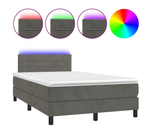 Cama box spring colchón y LED terciopelo gris oscuro 120x190 cm