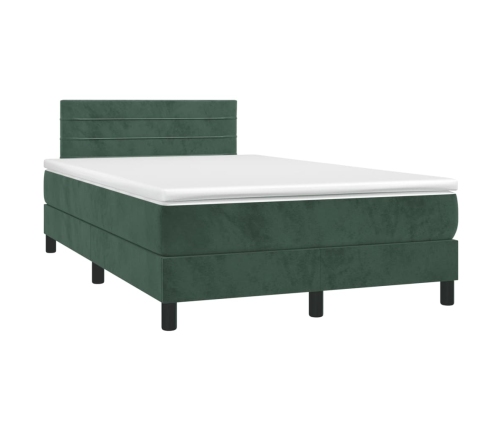 Cama box spring colchón y LED terciopelo verde oscuro 120x190cm