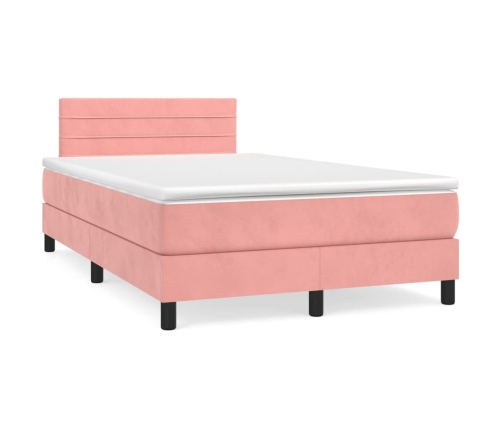 Cama box spring con colchón y LED terciopelo rosa 120x190 cm