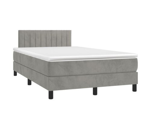 Cama box spring colchón y LED terciopelo gris claro 120x190 cm