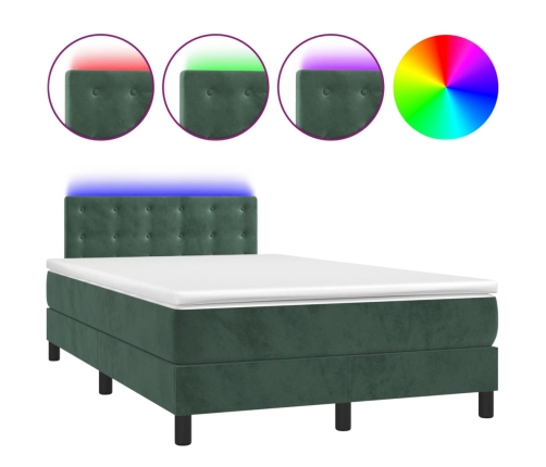 Cama box spring colchón y LED terciopelo verde oscuro 120x190cm