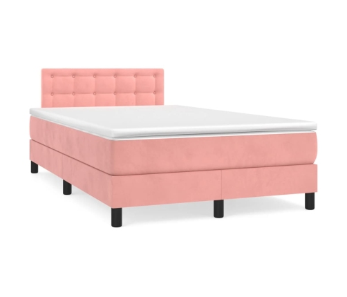 Cama box spring con colchón y LED terciopelo rosa 120x190 cm