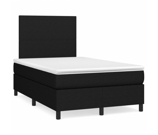 Cama box spring con colchón y luces LED tela negro 120x190 cm