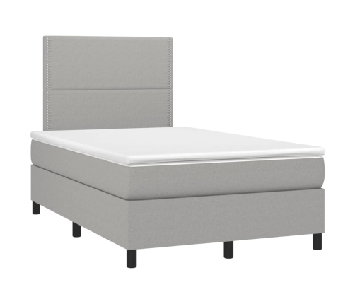 Cama box spring con colchón y LED tela gris claro 120x190 cm