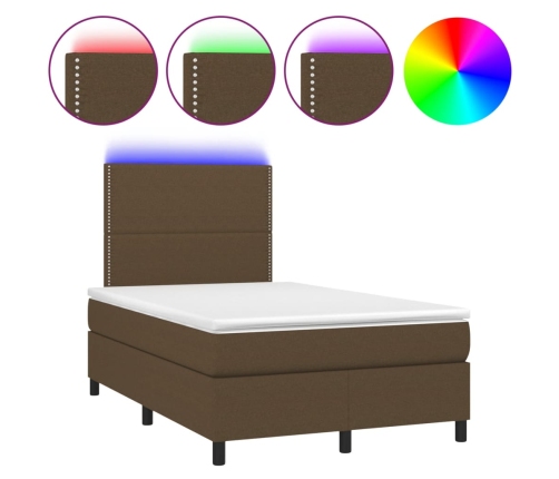 Cama box spring con colchón y LED tela marrón oscuro 120x190 cm