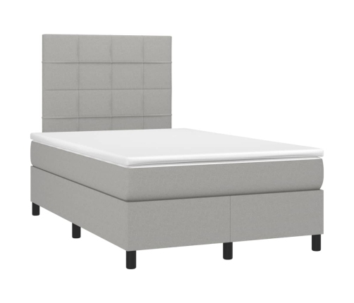 Cama box spring con colchón y LED tela gris claro 120x190 cm