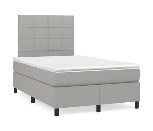 Cama box spring con colchón y LED tela gris claro 120x190 cm