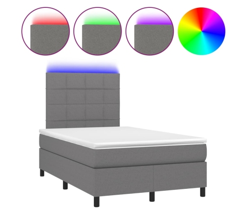 Cama box spring con colchón y LED tela marrón oscuro 120x190 cm