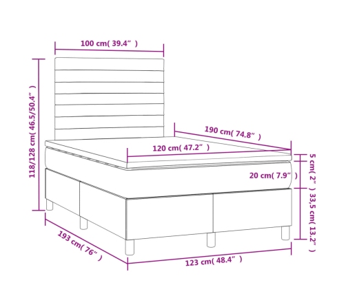 Cama box spring con colchón y luces LED tela negro 120x190 cm