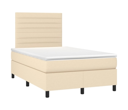 Cama box spring con colchón y luces LED tela crema 120x190 cm