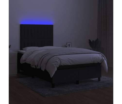 Cama box spring con colchón y luces LED tela negro 120x190 cm