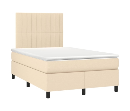 Cama box spring con colchón y luces LED tela crema 120x190 cm