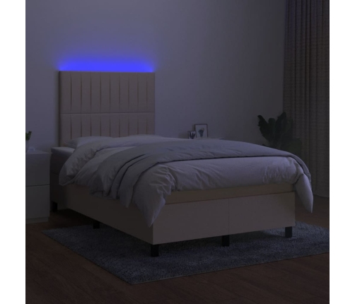 Cama box spring con colchón y luces LED tela crema 120x190 cm