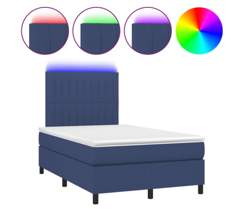 Cama box spring con colchón y luces LED tela azul 120x190 cm