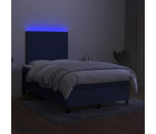 Cama box spring con colchón y luces LED tela azul 120x190 cm