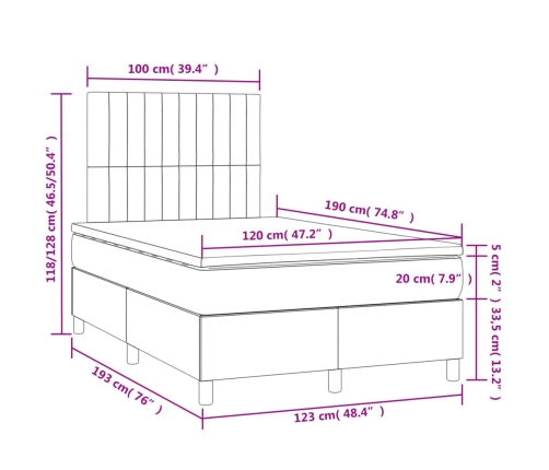 Cama box spring con colchón y luces LED tela azul 120x190 cm