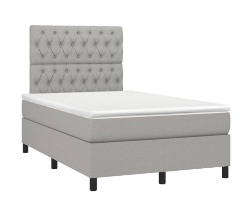 Cama box spring con colchón y LED tela gris claro 120x190 cm