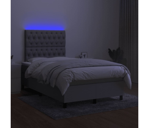 Cama box spring con colchón y LED tela gris claro 120x190 cm