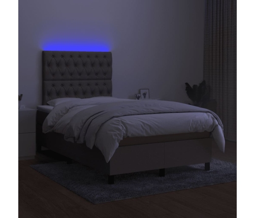 Cama box spring con colchón y LED tela gris taupe 120x190 cm