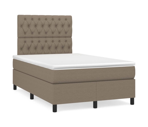 Cama box spring con colchón y LED tela gris taupe 120x190 cm